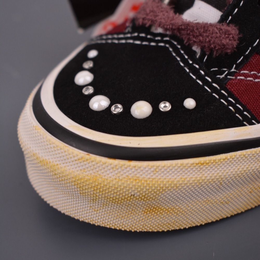 Vans Burgundy Black Checkerboard Studded Low-Top Sneakers - Picture 4 of 9